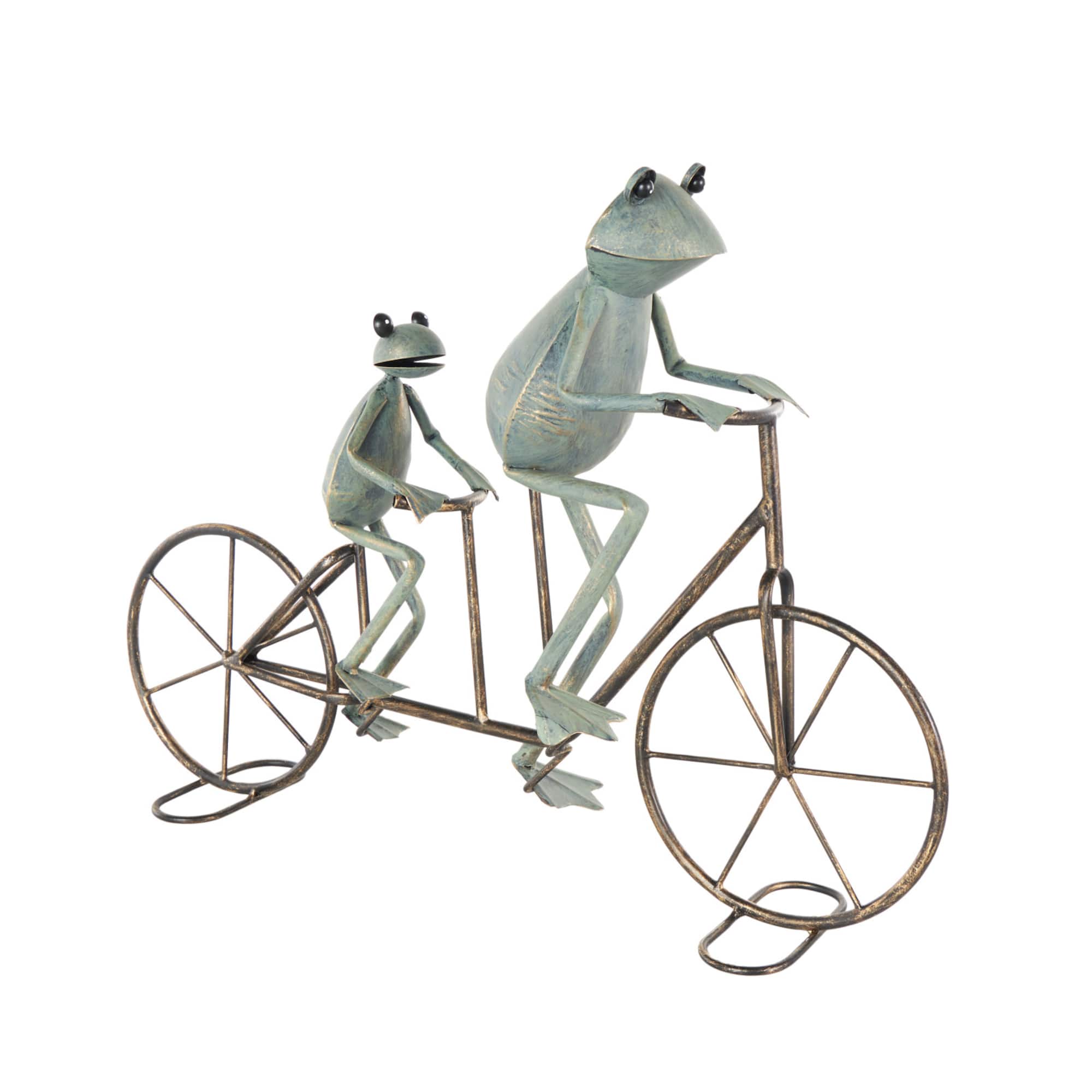 23.5" Frog Duo on Bicycle Metal Garden Sculpture with Gold Accents